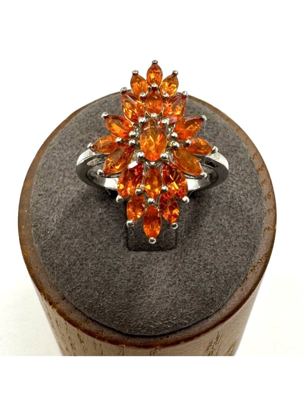 D'Joy Solid Sterling Silver 925 Fire Opal Cluster Ring 2.5mm Band Size 9